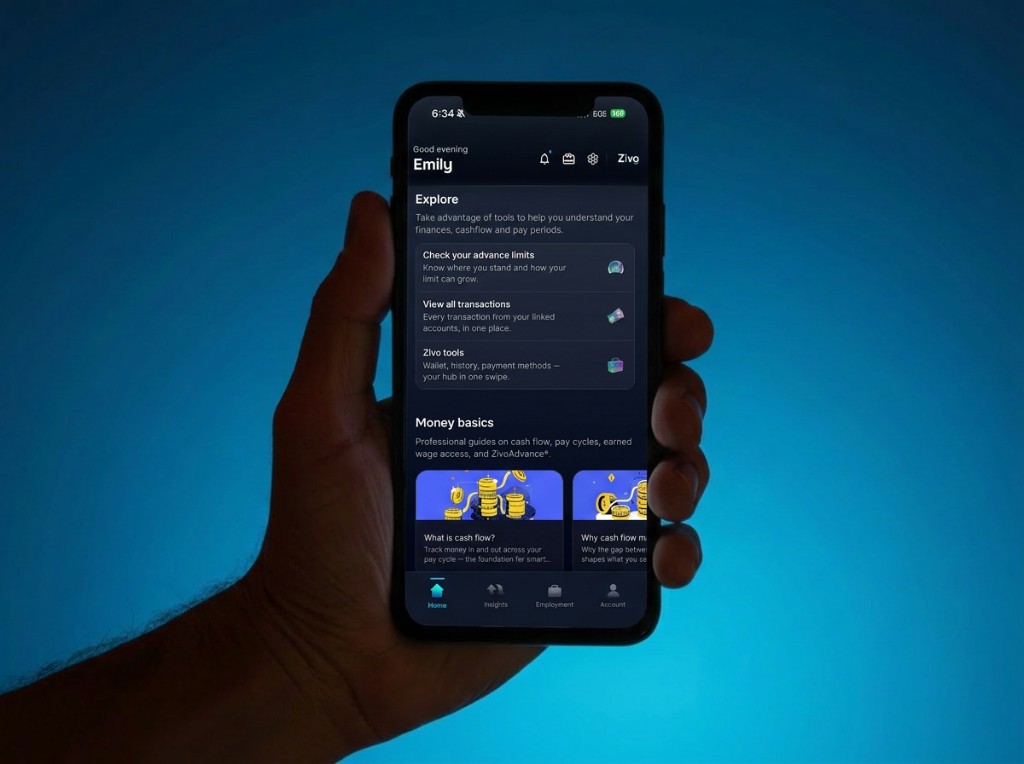 Hand holding iPhone showing the Zivo app
